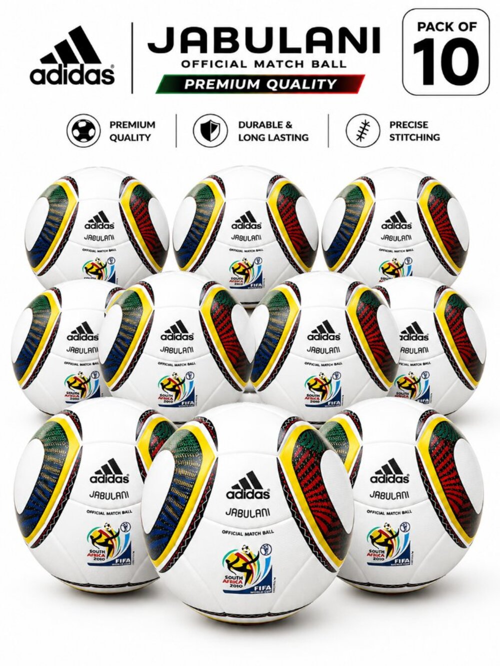 Jabulani Football Match Ball FIFA World Cup 2010 Soccer Ball Size 5 pack of 10